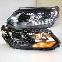 Передние фары VW Тигуан 2011-2016 V9 type  [ТИГУАН 1 - рестайлинг; Комплект Л+П; яркие ходовые огни; светодиодные; биксеноновая линза]