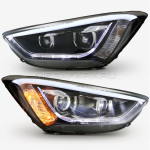 Передние биксеноновые фары Хендай Санта Фе 2013-2015 V4 Type [Комплект Л+П; ходовые огни; электрокорректор; биксеноновая линза]