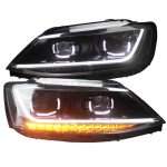 Передние фары Джетта 6 2011-2019 V14 type [Комплект Л+П; ходовые огни; биксеноновая линза; электрокорректор; динамичный светодиодный поворотник]