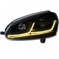 Передние фары Гольф 5 / Джетта 5 2003-2008 V1 type [Комплект Л+П; ходовые огни; би LED линза; электрокорректор; светодиодный поворотник]