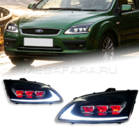 Передние фары Форд Фокус 2 2005-2008 V1 type [Комплект Л+П; ЯРКИЕ ходовые огни; ПОЛНОСТЬЮ СВЕТОДИОДНЫЕ]
