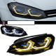 Передние фары Гольф 7 V10 type FULL LED [Комплект Л+П; БИ LED линза; яркие ходовые огни; электрокорректор; динамичный поворотник]
