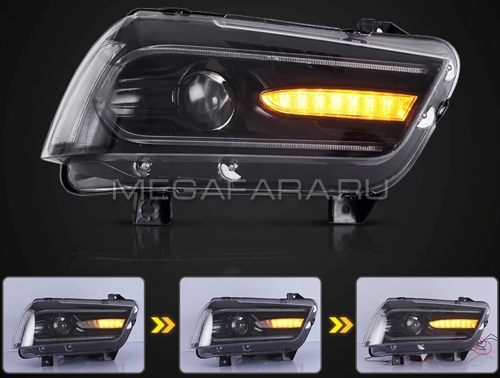 Передние фары Dodge Charger 2010-2014 V1 type [Комплект Л+П; ходовые огни; биксеноновая линза]