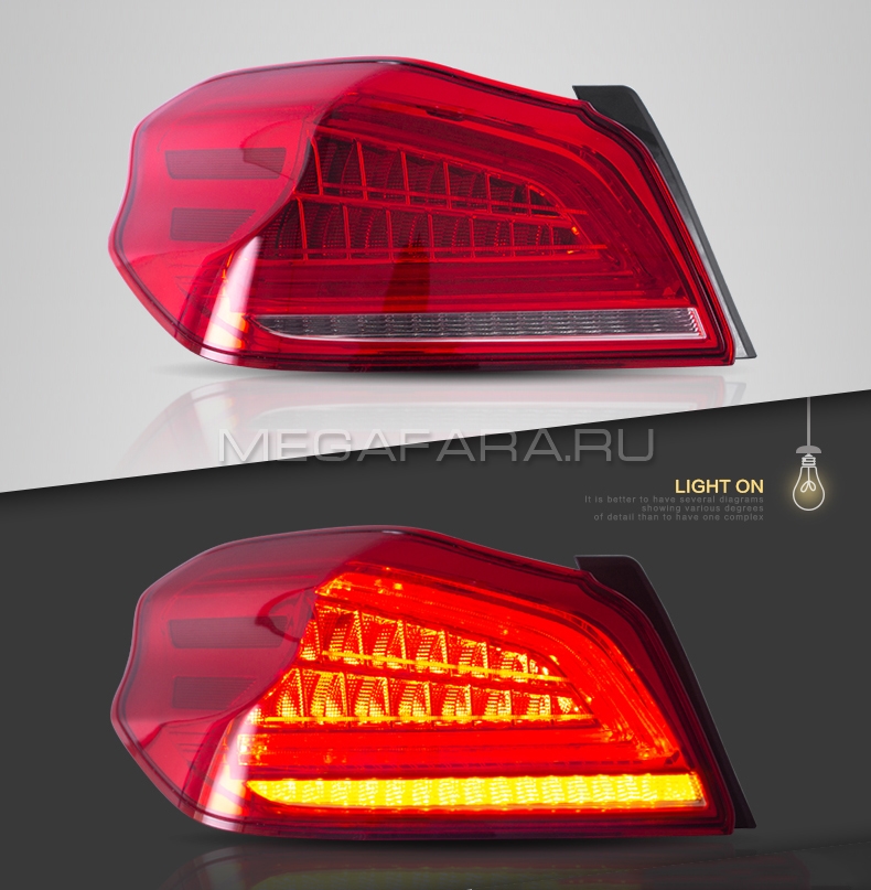 Задние фонари Субару WRX Impreza 2014-2019 V1 type [Комплект Л+П; полностью светодиодные; динамичный поворотник]