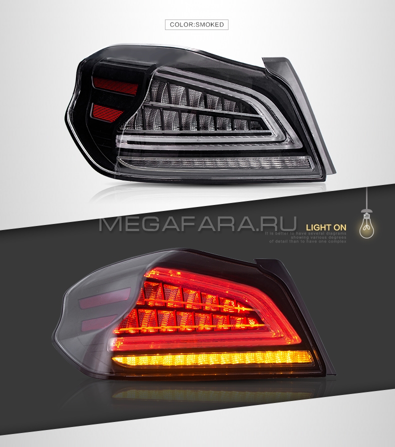 Задние фонари Субару WRX Impreza 2014-2019 V1 type [Комплект Л+П; полностью светодиодные; динамичный поворотник]